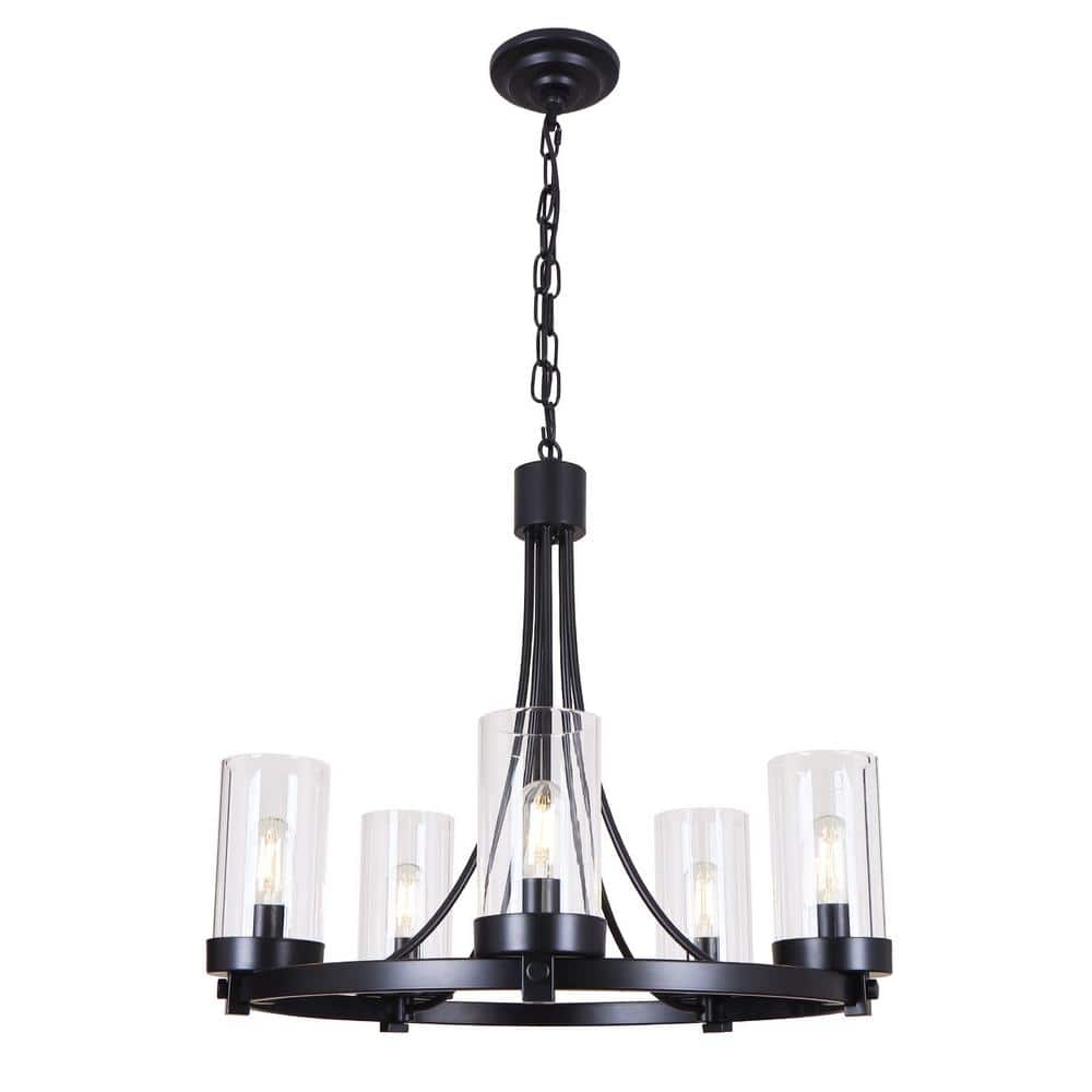 25.59 in. 5-Light Black Vintage Wagon Wheel Chandelier for Kitchen Island with No Bulbs Included price history on PriceWatchPro