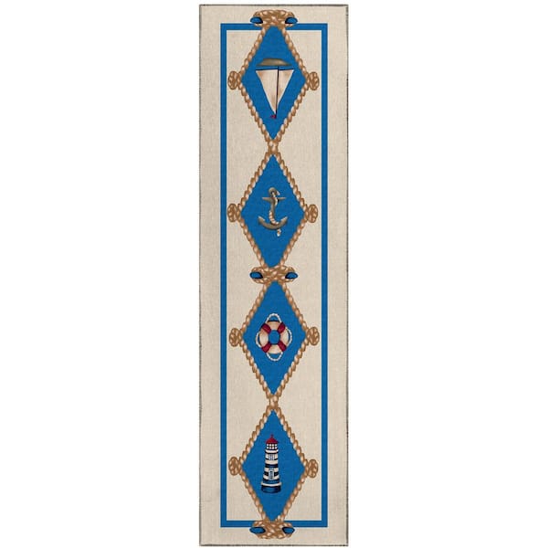 Addison Rugs Harpswell Ivory 2 ft. 3 in. x 7 ft. 6 in. Geometric Indoor/Outdoor Area Rug