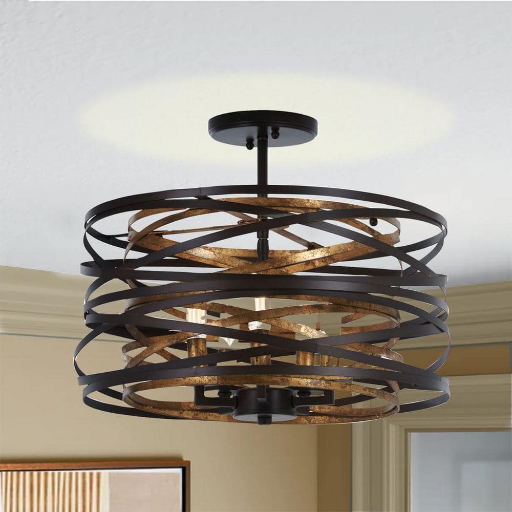 Mosaic Gold & Dark Bronze 5-Light Pendant Chandelier with Adjustable Height