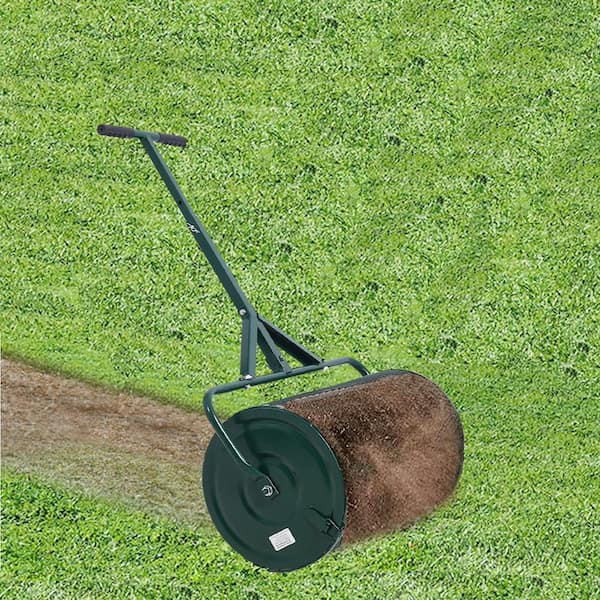 50 lbs. 24 in. W x 15.7 in. Dia Green Metal Handheld Compost Spreader Peat Moss Spreader Mesh Basket Push Spreader