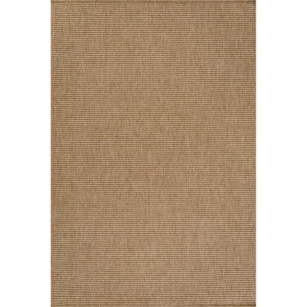 Natural 10 ft. x 14 ft. Solid Washable Modern Indoor Outdoor Area Rug