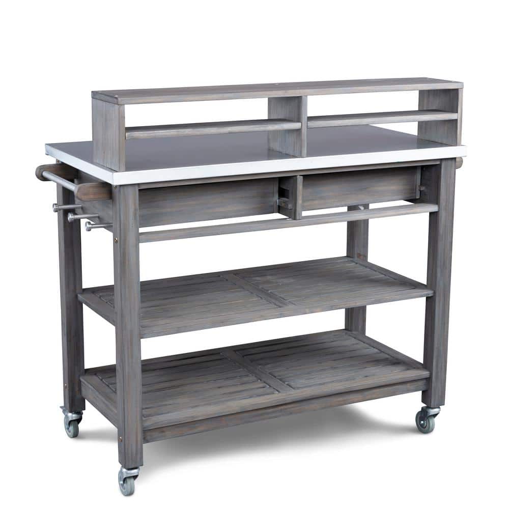 Gray Acacia Wood Potting Bench with Galvanized Steel Top