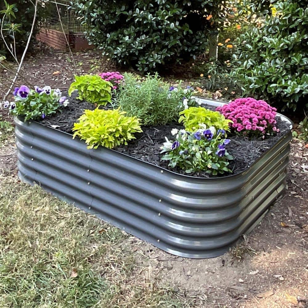 Slate Gray Modular Metal Raised Garden Bed Kit