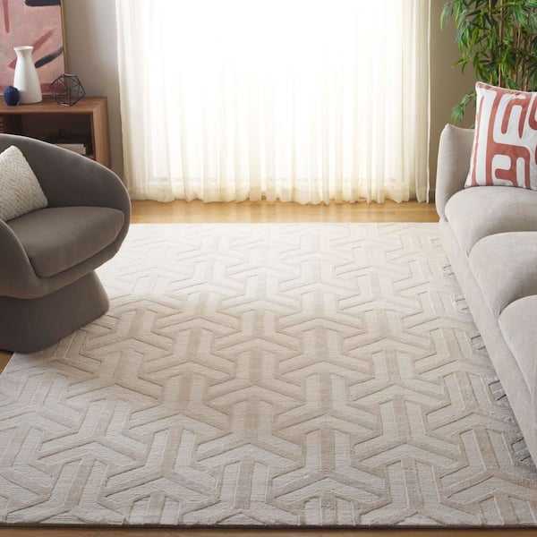 Tibetan 6 ft. x 9 ft. Ivory/Ivory Geometric Area Rug