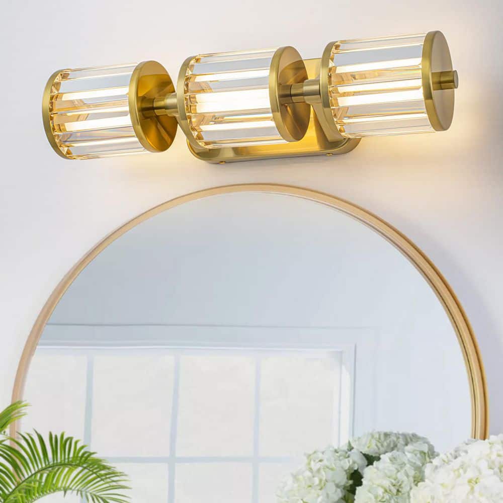 20 in. 3-Light Modern Gold LED Wall Sconce Bathroom Vanity Light with Clear Crystal Shades price history on PriceWatchPro