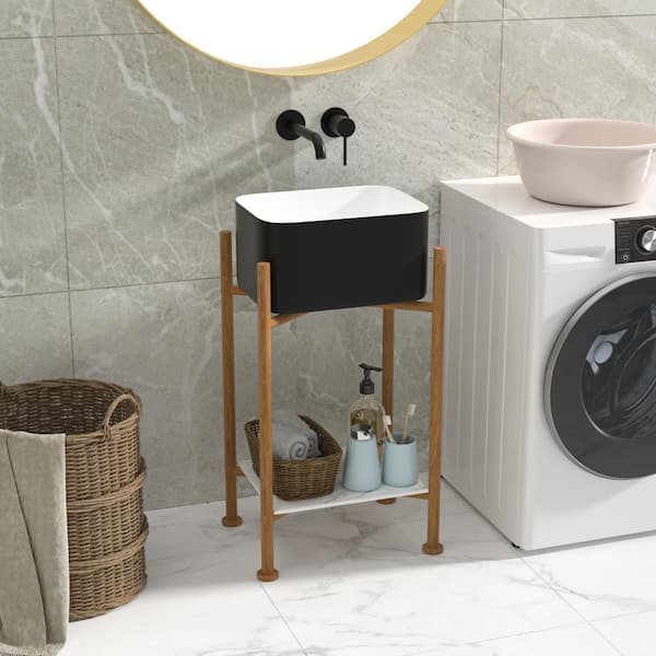 LORDEAR 16 in. W x 12 in. D Matte Black Ceramic Rectangular Bathroom Vessel Sink