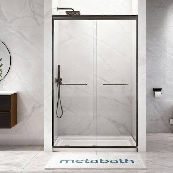 45 to 48 in. W x 72 in. H Semi Frameless Double Sliding Shower Door in Matte Black with 1/4 in. Tempered Clear Glass