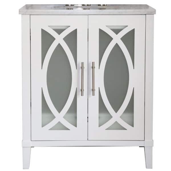 Bellaterra Home Brea 30 in. W x 22 in. D x 36 in. H Single Vanity in White with Carrara Marble Vanity Top in White with White Basin