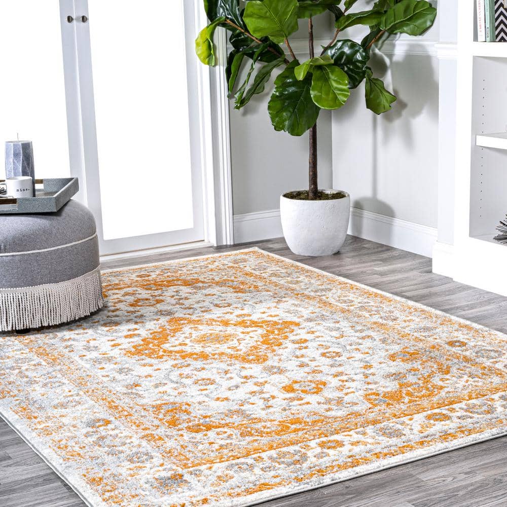 Indhira Orange and Cream Medallion 9' x 12' Synthetic Area Rug