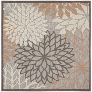 Aloha Natural 5 ft. x 5 ft. Square Floral Contemporary Area Rug
