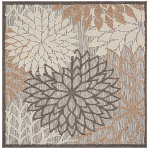 Nourison Aloha Natural 5 ft. x 5 ft. Square Floral Contemporary Area Rug