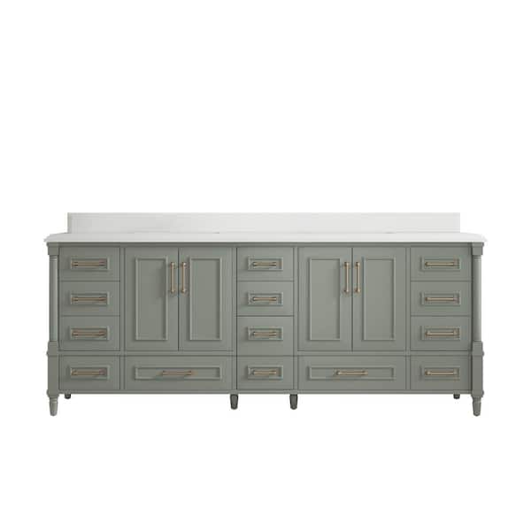 Willow Collections Hudson 84 in. W x 22 in. D x 36 in. H Double Sink Bath Vanity in Evergreen with 1.5 in. White Quartz Top