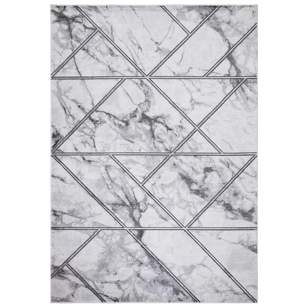 Gray Rectangular Stain-Resistant Synthetic Area Rug