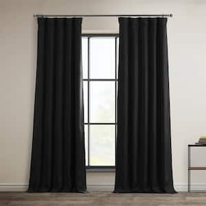 Essential Black Faux Linen Room Darkening Curtain - 50 in. W x 108 in. L (1 Panel)