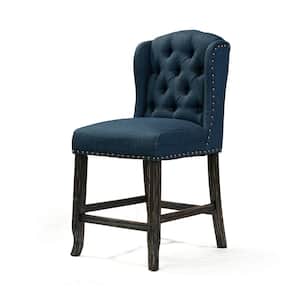 Anthus 41.5 in. Dark Blue Wood Counter Height Chair with Fabric Seat (Set of 2)