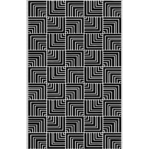 4 ft. x 6 ft. Outdoor Elegant Rug for Patio Camping, Waterproof Area Matting for Porch Balcony Picnic (Black White)