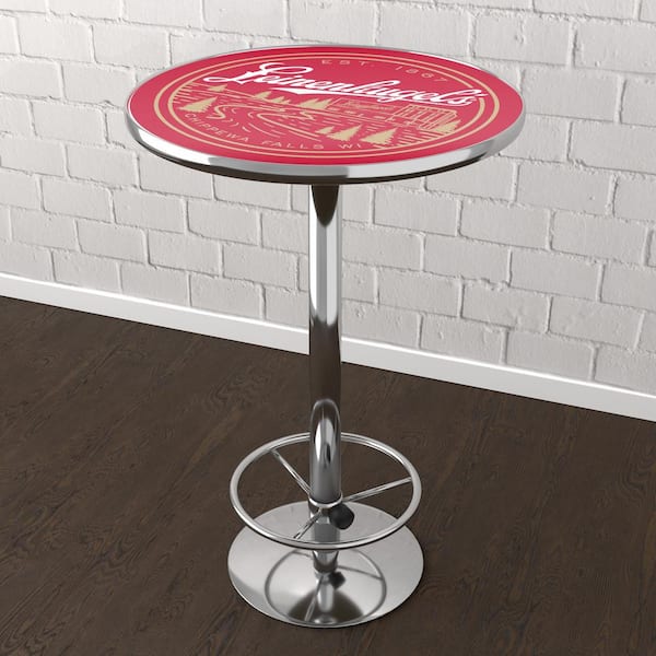 Unbranded Leinenkugel Brewery 27 in. Chrome Round Table Top with Adjustable Foot Rest, Red