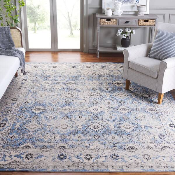 Odyssey 7 ft. x 7 ft. Gray/Light Blue Distressed Border Oriental Square Area Rug