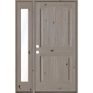 44 in. x 80 in. Rustic Knotty Alder Sidelite 2-Panel Right-Hand/Inswing Clear Glass Grey Stain Wood Prehung Front Door