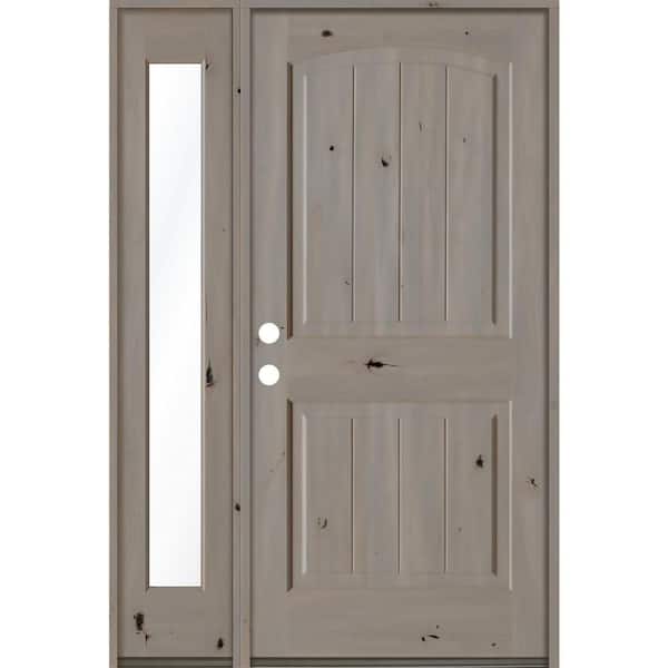Krosswood Doors 50 in. x 80 in. Rustic Knotty Alder Sidelite 2 Panel Right-Hand/Inswing Clear Glass Grey Stain Wood Prehung Front Door