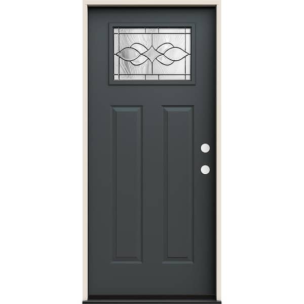 JELD-WEN 36 in. x 80 in. Left Hand Craftsman Carillon Decorative Glass Marine Steel Prehung Front Door