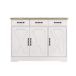 Farmhouse White Wooden Tabletop 43 in. Kitchen Island with Drawers