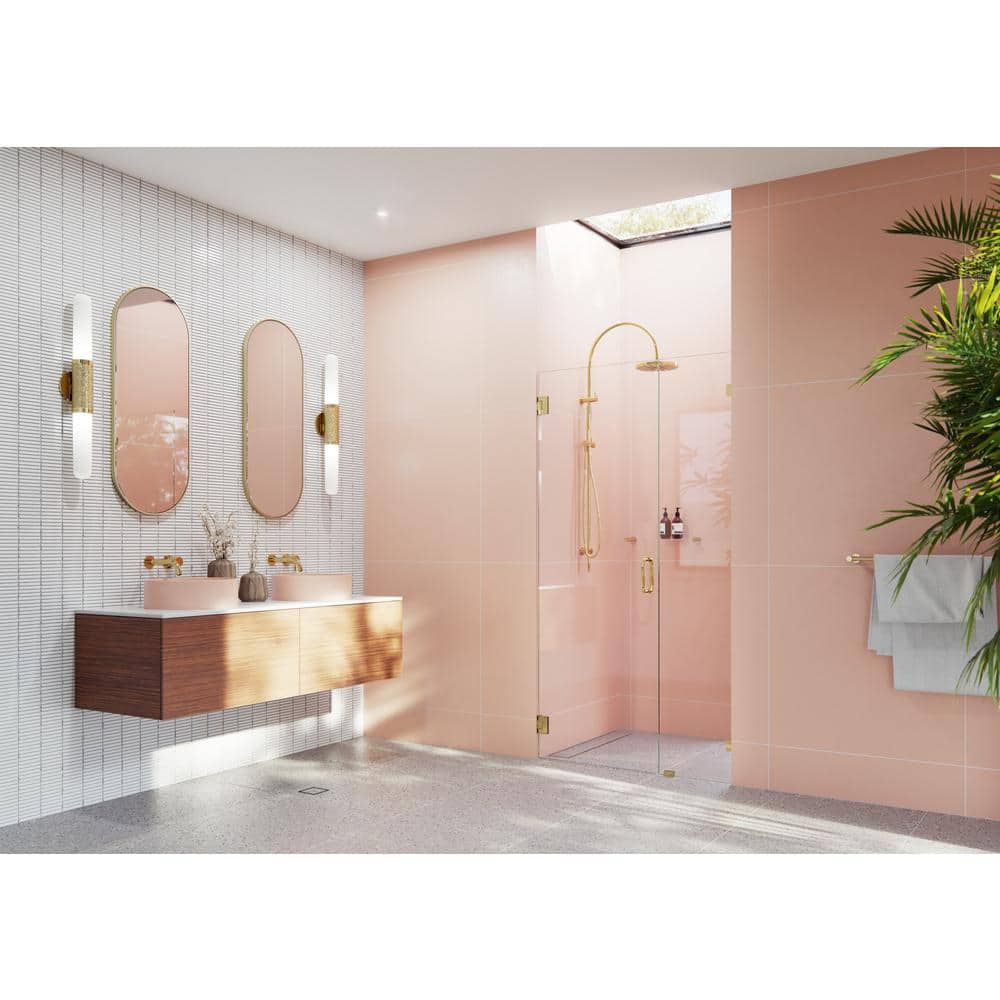 Illume 41.75 in. W x 78 in. H Wall Hinged Frameless Shower Door in Polished Brass Finish with Clear Glass price history on PriceWatchPro