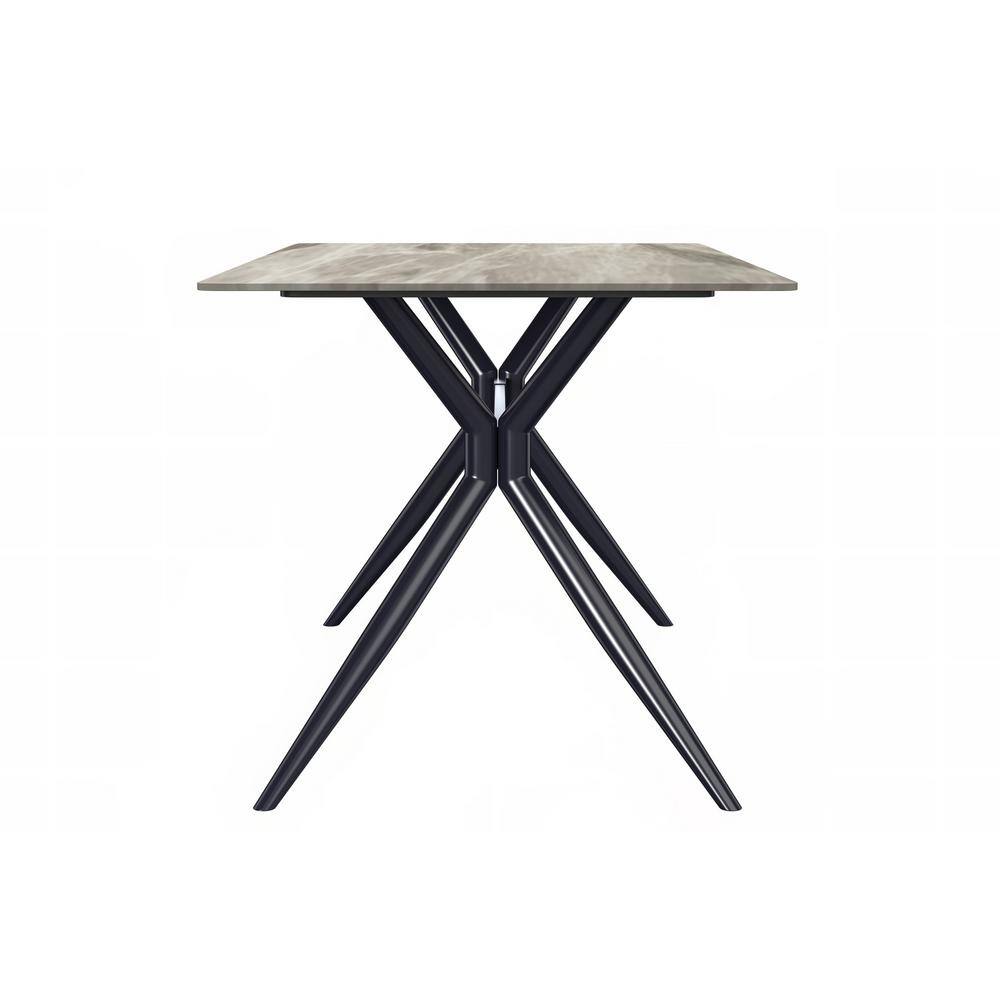 Deep Grey Glass Rectangular Dining Table with Black Steel Base