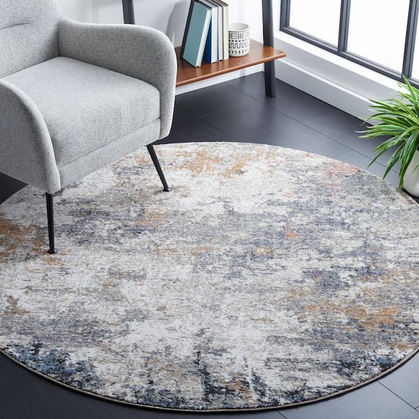 Jasmine 5 ft. x 5 ft. Gray/Taupe Distressed Marble Round Area Rug