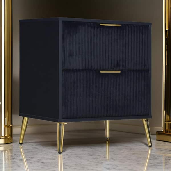 Benjara 21.65 in. Black and Gold 2-Drawers Wooden Nightstand