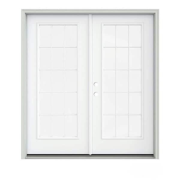 JELD-WEN 72 in. x 80 in. White Painted Steel Right-Hand Inswing 15 Lite Glass Stationary/Active Patio Door