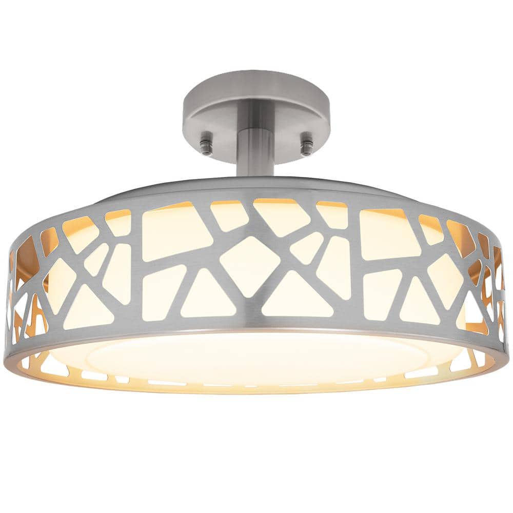Satin Nickel 14" LED Semi-Flush Ceiling Light with Acrylic Drum