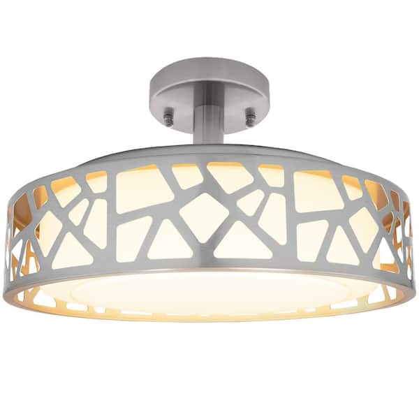 Maxxima 14 in. 1-Light Satin Nickel LED Interior Semi-Flush Mount Ceiling Light