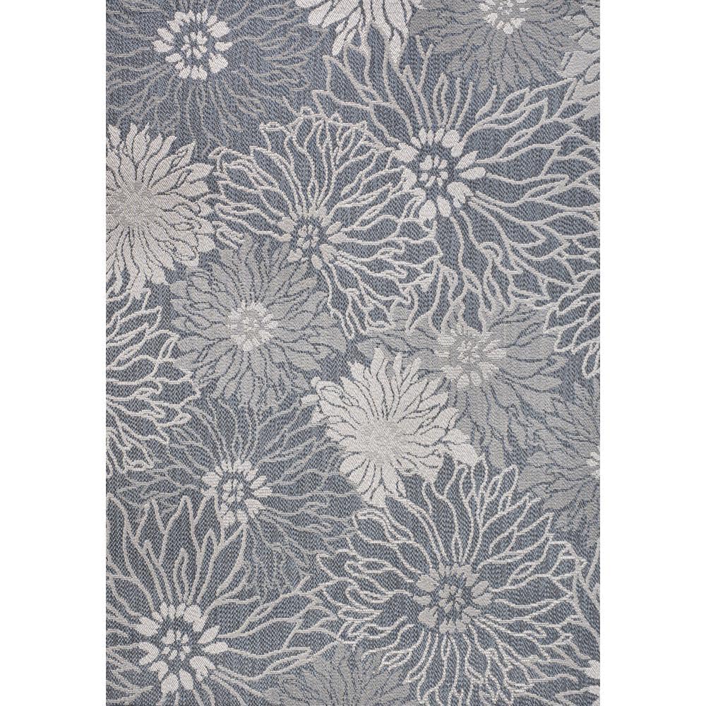 3' x 5' Navy and Gray Synthetic Floral Indoor/Outdoor Area Rug