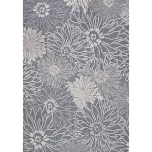 Bahamas Modern All-Over Floral Navy/Gray 3 ft. x 5 ft. Indoor/Outdoor Area Rug