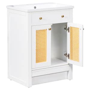 24 in. W x 18 in. D x 32.3 in. H Freestanding Bath Vanity in White with White Resin Top and Pull-out Footrest