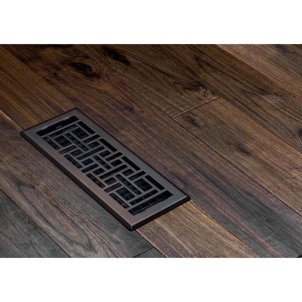 4x12 Inch Rubbed Bronze Steel Floor Register with Decorative Design