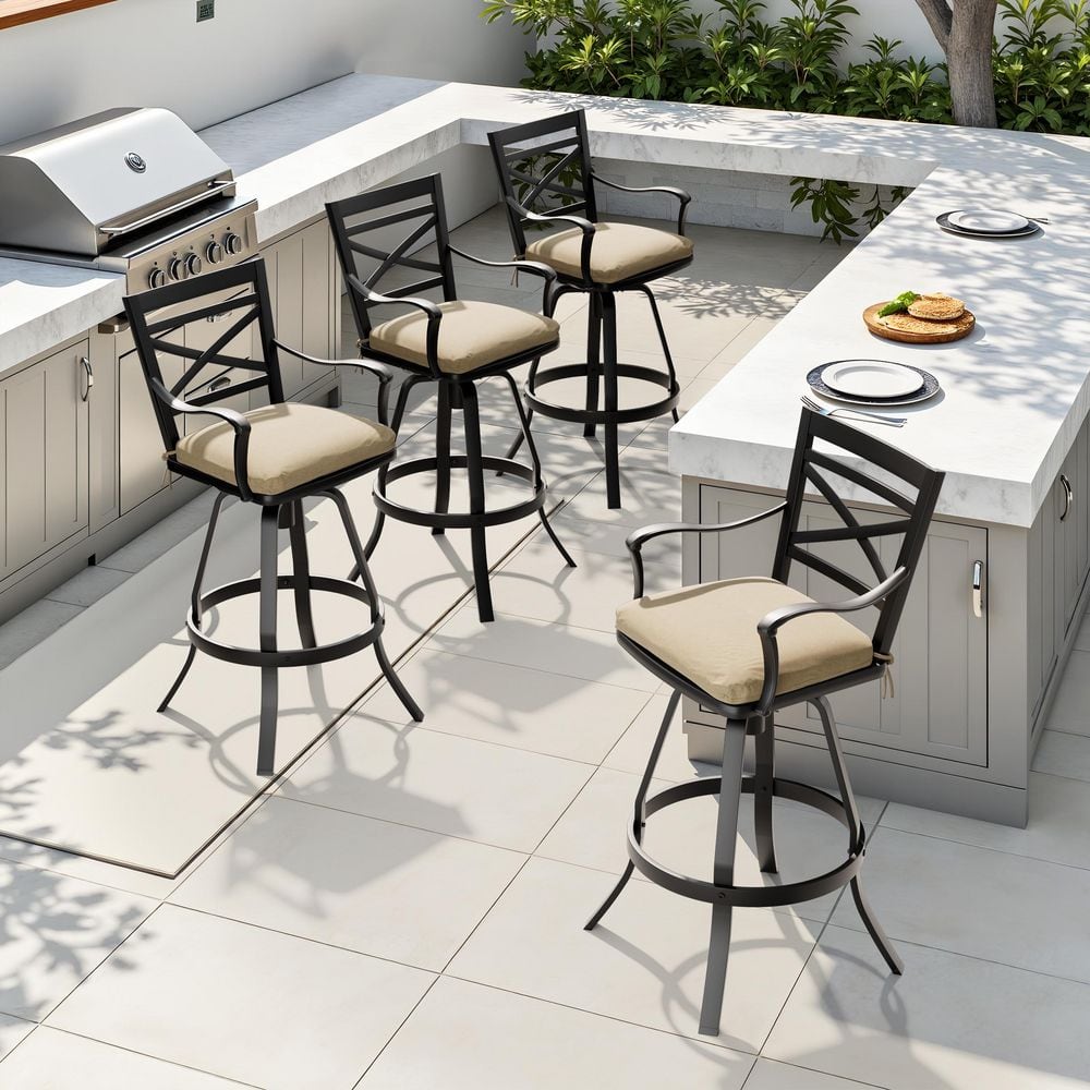 Patio Swivel Cast Aluminum Outdoor Bar Stool Chairs with Sunbrella Canvas Antique Beige Cushion (4-Pack) price history on PriceWatchPro