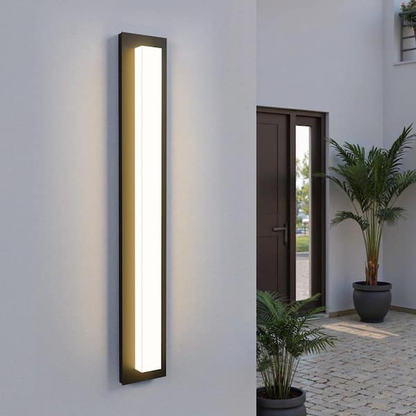 31.5 in. Black Aluminum Rectangular Linear LED Outdoor Wall Light with Acrylic Shade