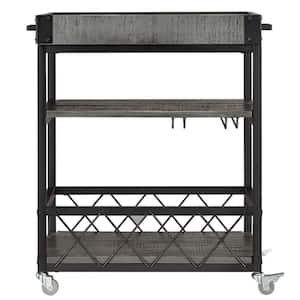 Grove Place Weathered Grey Bar Cart with Wine Glass Storage