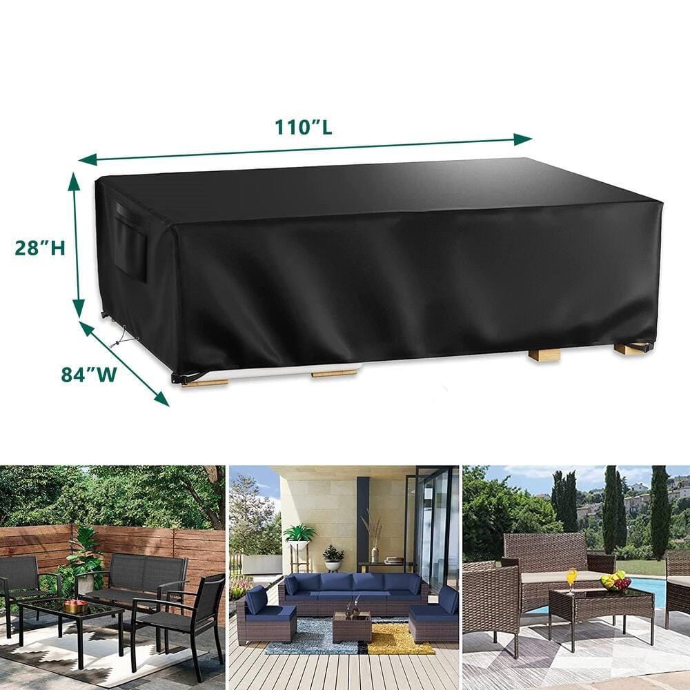 Black Heavy-Duty Waterproof Outdoor Furniture Cover, 110" x 84" x 28"