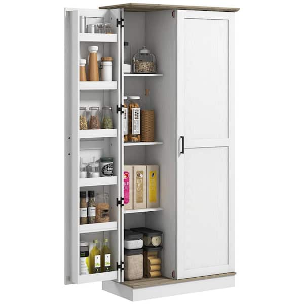 Tileon Cream White Kitchen Pantry Cabinet, Modern Storage Cabinet with 6 Spice Racks and Adjustable Shelves