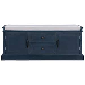 Antique Navy Storage Bench with 2 Drawers and 2 cabinets for Living Room, Entryway (42.5''W x 15.9''D x 17.5''H)