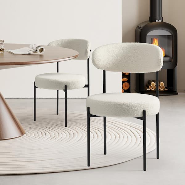Bayville Modern Sherpa Upholstered Metal Frame Side Dining Chair (Set of 2) in Cream