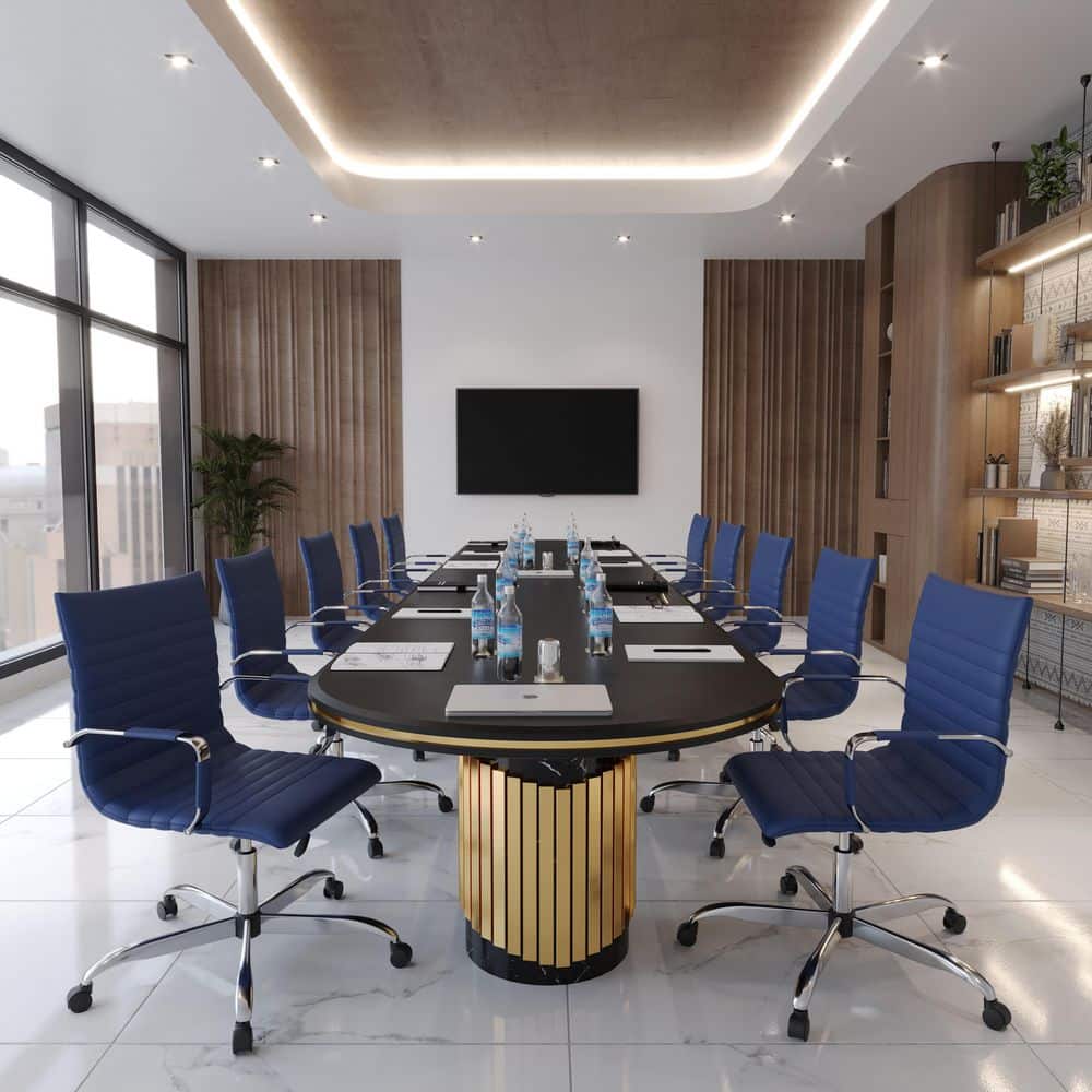 Harris Navy Blue Leatherette Swivel Office Chair with Steel Frame