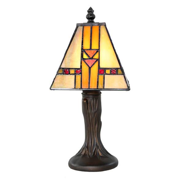 River of Goods 11 in. Amber Desk Lamp with Mission Style Stained Glass Shade