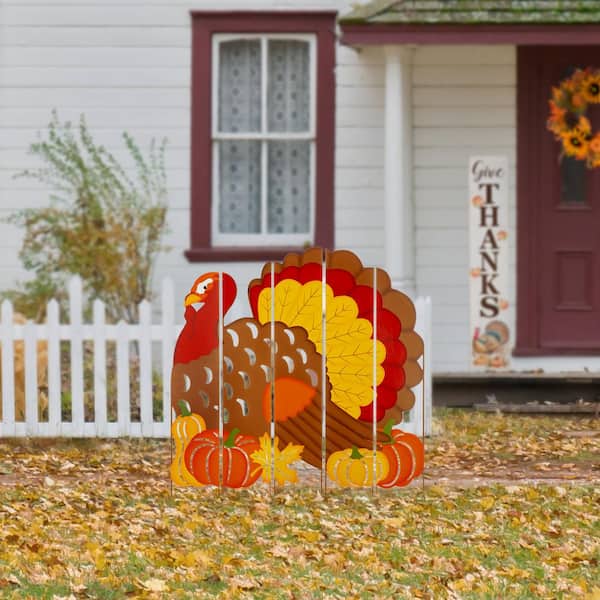 Glitzhome 41.5 in. H Thanksgiving Metal Turkey Combo Yard Stake or ...