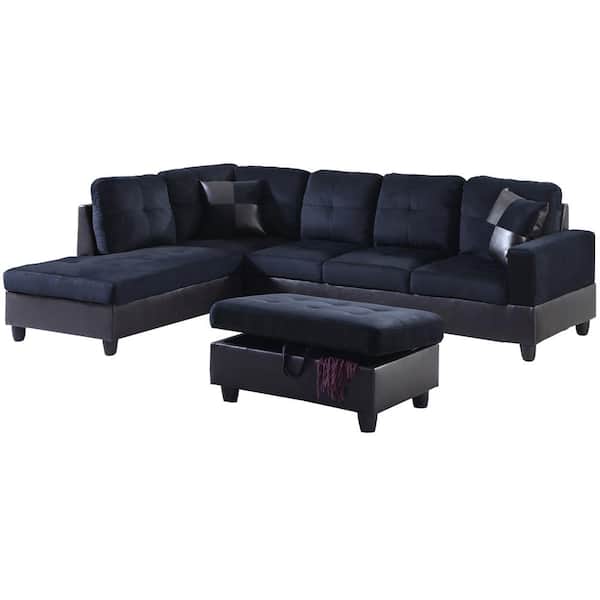 Star Home Living 104 in. Square Arm 3-Piece Microfiber L-Shaped Sectional Sofa in Midnight Blue
