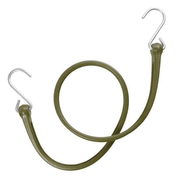 The Perfect Bungee 31 in. EZ-Stretch Polyurethane Bungee Strap with Galvanized S-Hooks (Overall Length: 36 in.) in Military Green