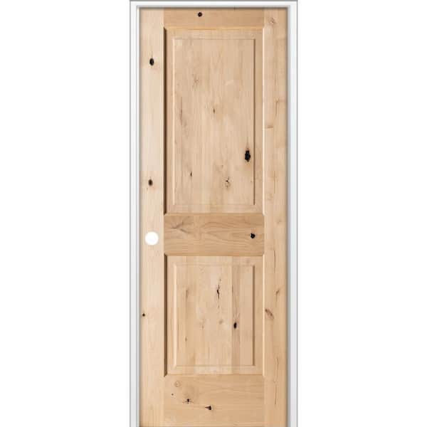 28 in. x 80 in. Rustic Knotty Alder 2-Panel Square Top Right-Hand Single Unfinished Wood Prehung Interior Door